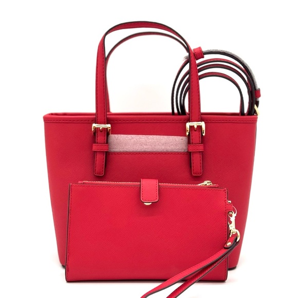 Michael Kors Jet Set Travel Extra-Small Top Zip Tote Bag & Double Zip Wallet Red - Picture 5 of 12